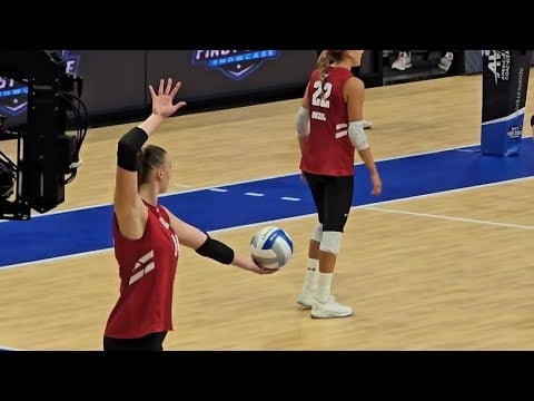 Anna Smrek Of Wisconsin Volleyball Serves At Match Against Louisville