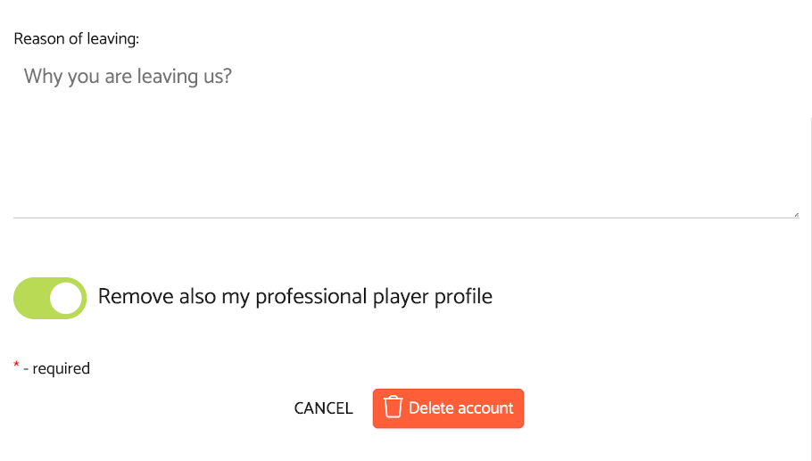 Removing professional account from the website